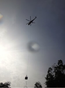 Iman being airlifted out of Danum using a Sirkorsky S64 Sky crane